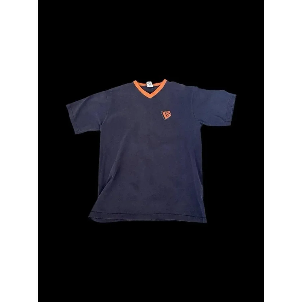 Vintage Y2K Levi‎ Strauss L2 Ringer V Neck T Shirt Large 90's Navy Orange